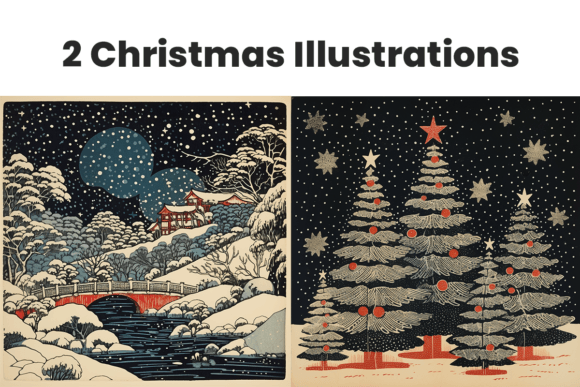 Download 2 Vintage Christmas Card Illustrations - Illustrations Collection